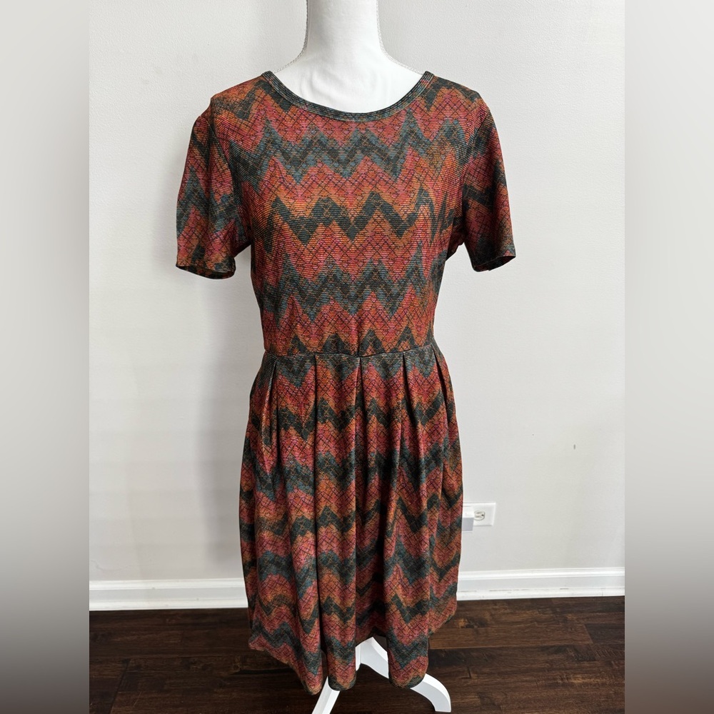 LuLaRoe Chevron Midi Dress in Red and Orange